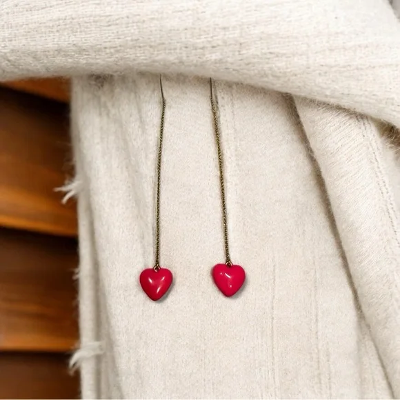 BaubleBar Red Heart Earrings Minimalist Jewelry - Picture 1 of 4